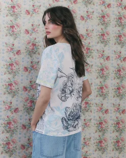 Blue Short Sleeve In Bloom Cotton T-shirt