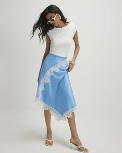 Blue Short Sleeve Lace Hybrid Midi Dress