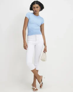 Blue Short Sleeve Polka Dot Top