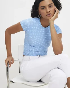 Blue Short Sleeve Polka Dot Top