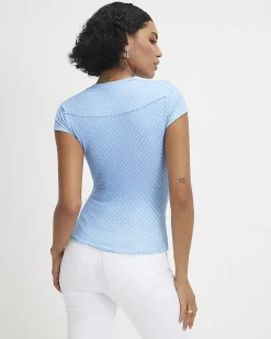 Blue Short Sleeve Polka Dot Top