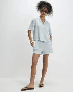 Blue Short Sleeve Textured Shirt