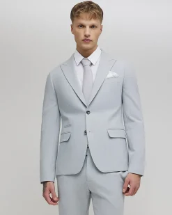 Blue Skinny Fit Micro Check Suit Jacket