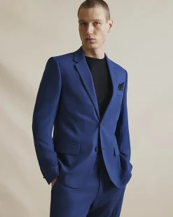 Blue Skinny Fit Stretch Textured Suit Jacket