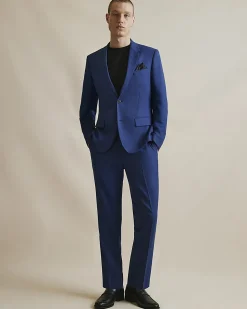 Blue Skinny Fit Stretch Textured Suit Jacket