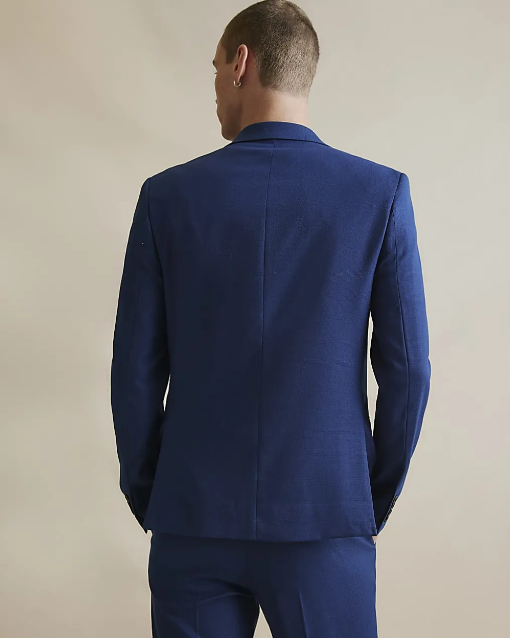 Blue Skinny Fit Stretch Textured Suit Jacket