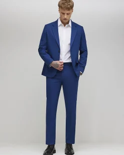 Blue Skinny Fit Textured Suit Trousers