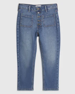 Blue Skinny Pocket Front Capri Jeans