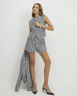 Blue Sleeveless Boucle Fringed Waistcoat