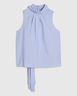 Blue Sleeveless Pussybow Blouse