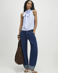 Blue Sleeveless Pussybow Blouse