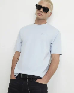 Blue Slim Fit Bonded Embroidered T-Shirt