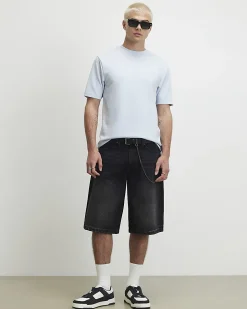 Blue Slim Fit Bonded Embroidered T-Shirt