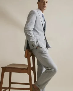 Blue Slim Fit Check Print Suit Trousers