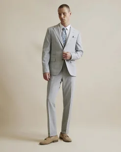 Blue Slim Fit Check Print Suit Trousers