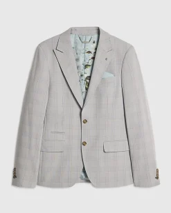 Blue Slim Fit Check Suit Jacket