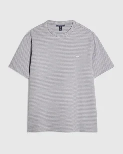 Blue Slim Fit Cotton Blend Jacquard T-Shirt