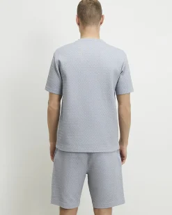 Blue Slim Fit Cotton Blend Jacquard T-Shirt