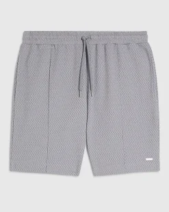 Blue Slim Fit Jacquard Textured Shorts