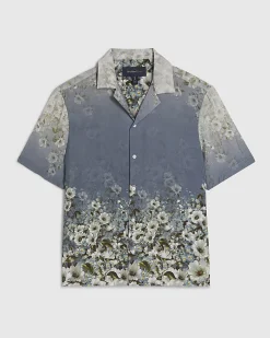 Blue Slim Fit Ombre Floral Revere Shirt