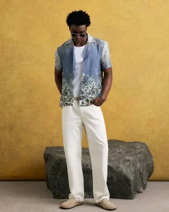 Blue Slim Fit Ombre Floral Revere Shirt
