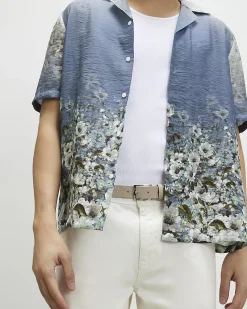 Blue Slim Fit Ombre Floral Revere Shirt