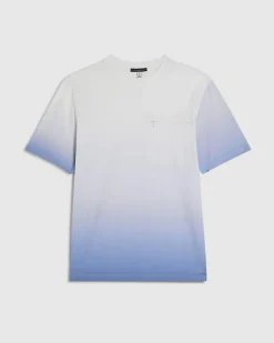 Blue Slim Fit Ombre Print Pocket T-Shirt