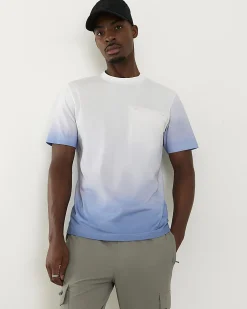 Blue Slim Fit Ombre Print Pocket T-Shirt