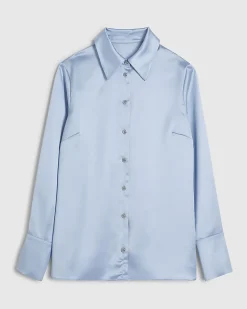 Blue Slim Fit Satin Shirt