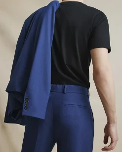 Blue Slim Fit Stretch Textured Suit Trousers
