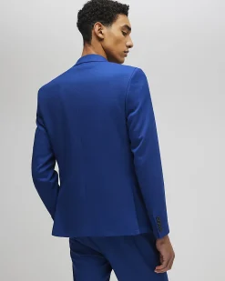 Blue Slim Fit Stretch Textured Suit Jacket