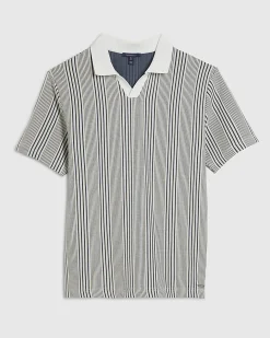 Blue Slim Fit Stripe Open Neck Polo Shirt