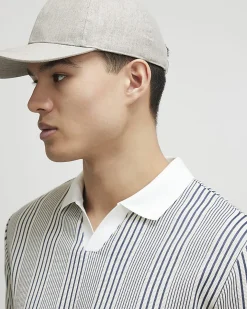 Blue Slim Fit Stripe Open Neck Polo Shirt