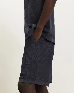 Blue Slim Fit Textured Knitted Shorts