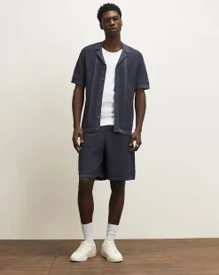 Blue Slim Fit Textured Knitted Shirt
