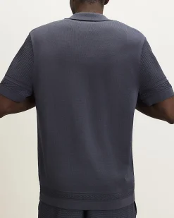 Blue Slim Fit Textured Knitted Shirt
