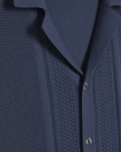 Blue Slim Fit Textured Knitted Shirt