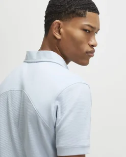 Blue Slim Fit Textured Polo Shirt