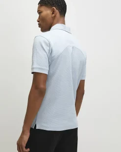 Blue Slim Fit Textured Polo Shirt