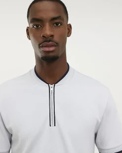 Blue Slim Fit Textured Tipped Polo Shirt