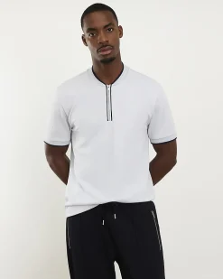 Blue Slim Fit Textured Tipped Polo Shirt
