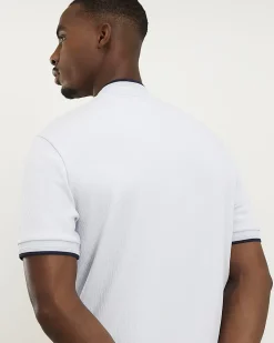 Blue Slim Fit Textured Tipped Polo Shirt