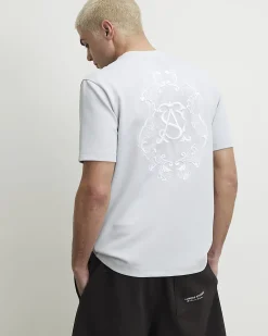 Blue Slim Fit Twill AS Embroidered T-Shirt