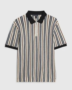 Blue Slim Fit Zip Neck Stripe Polo Shirt
