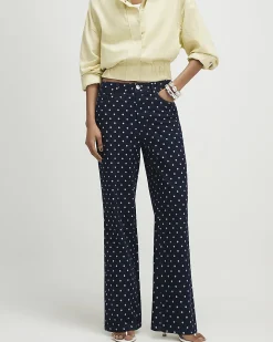 Blue Spot Print Relaxed Straight Jeans