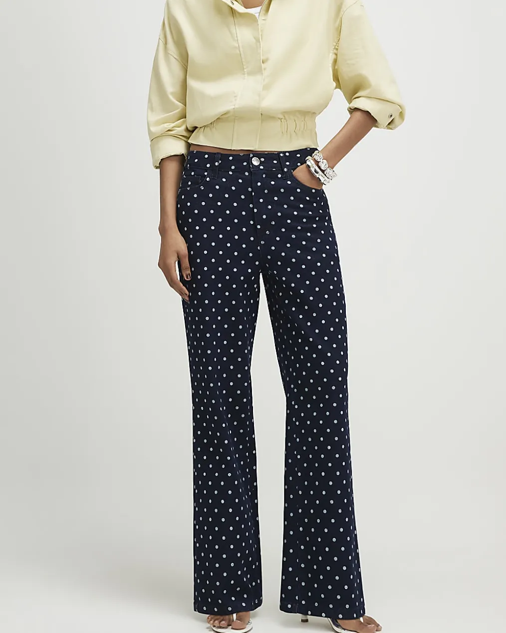 Blue Spot Print Relaxed Straight Jeans
