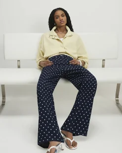 Blue Spot Print Relaxed Straight Jeans