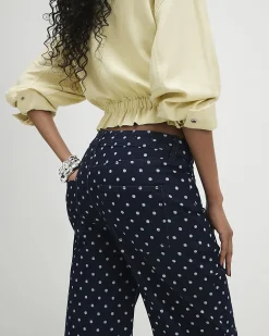 Blue Spot Print Relaxed Straight Jeans