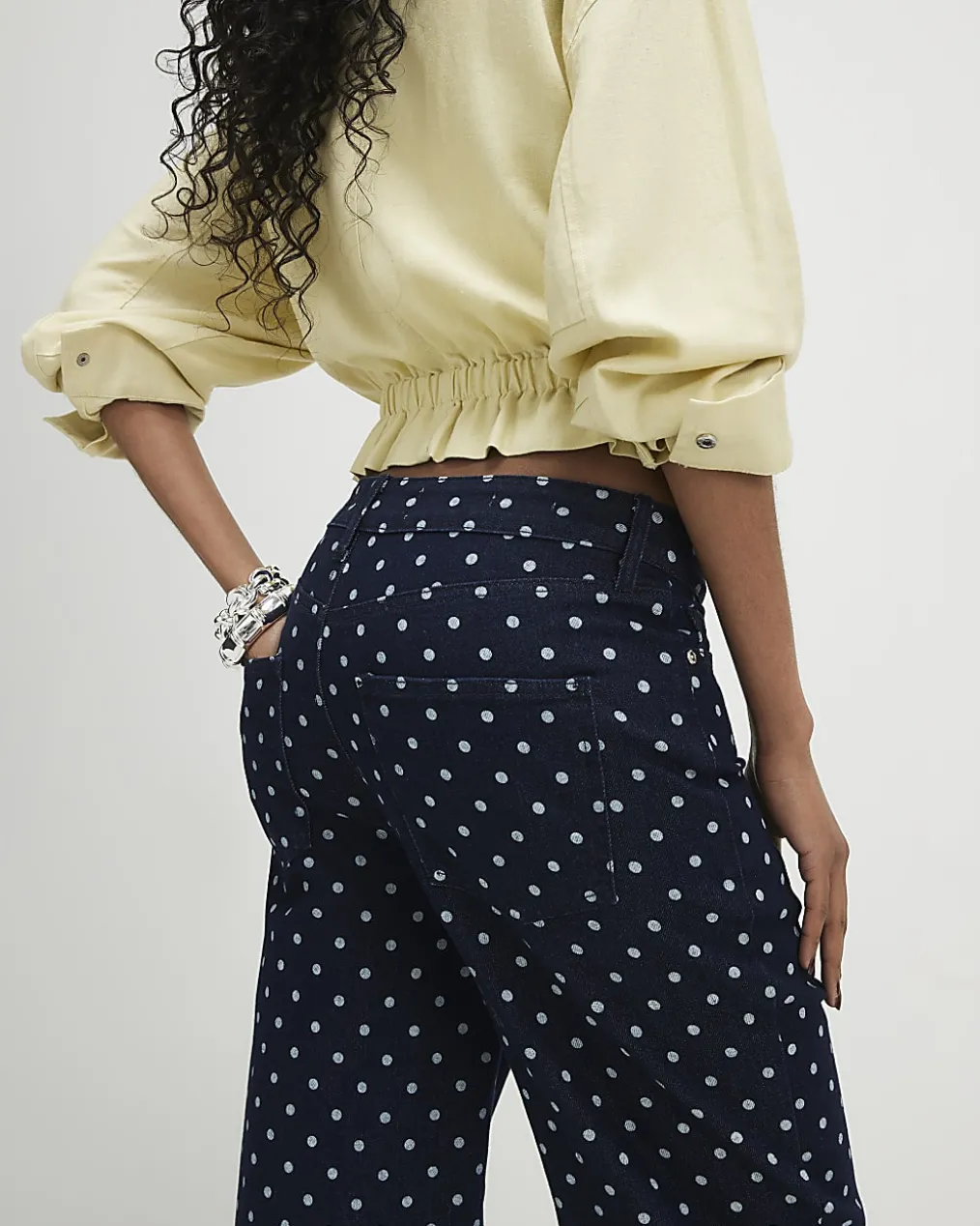 Blue Spot Print Relaxed Straight Jeans