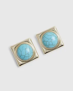 Blue Stone Stud Earrings